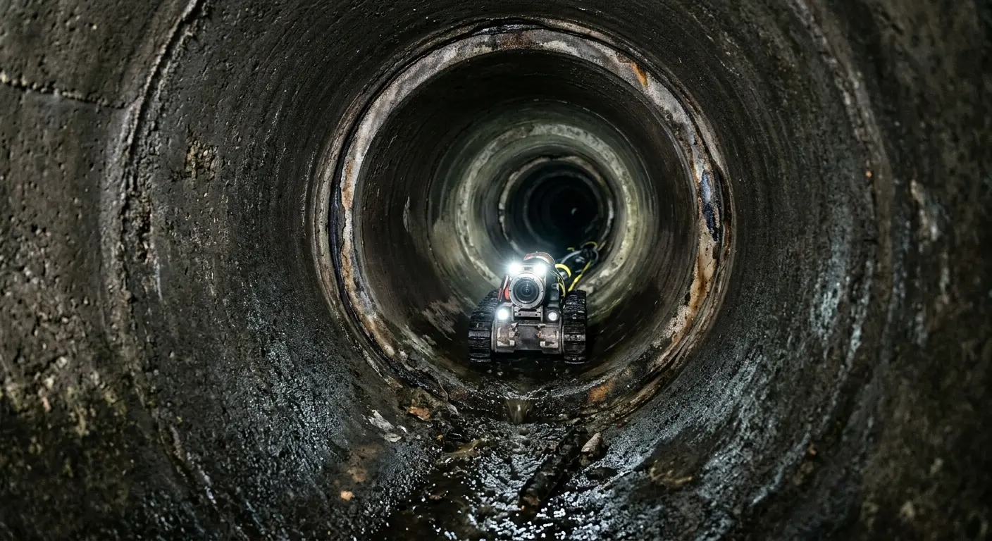 Robotic sewer camera inspecting pipe interior for Sewer Line Cleaning in Rapho